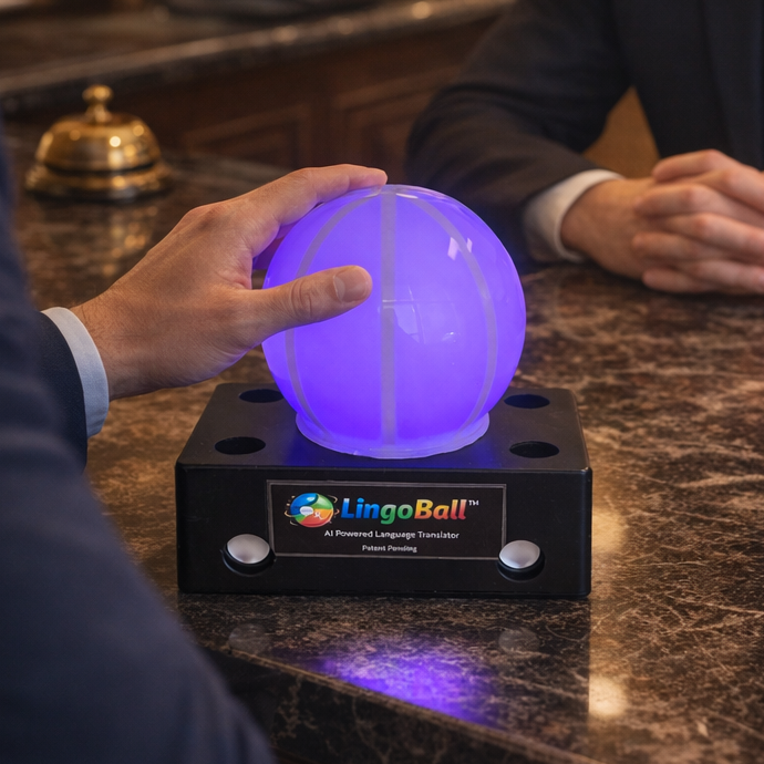 Hand holding the globe to speak